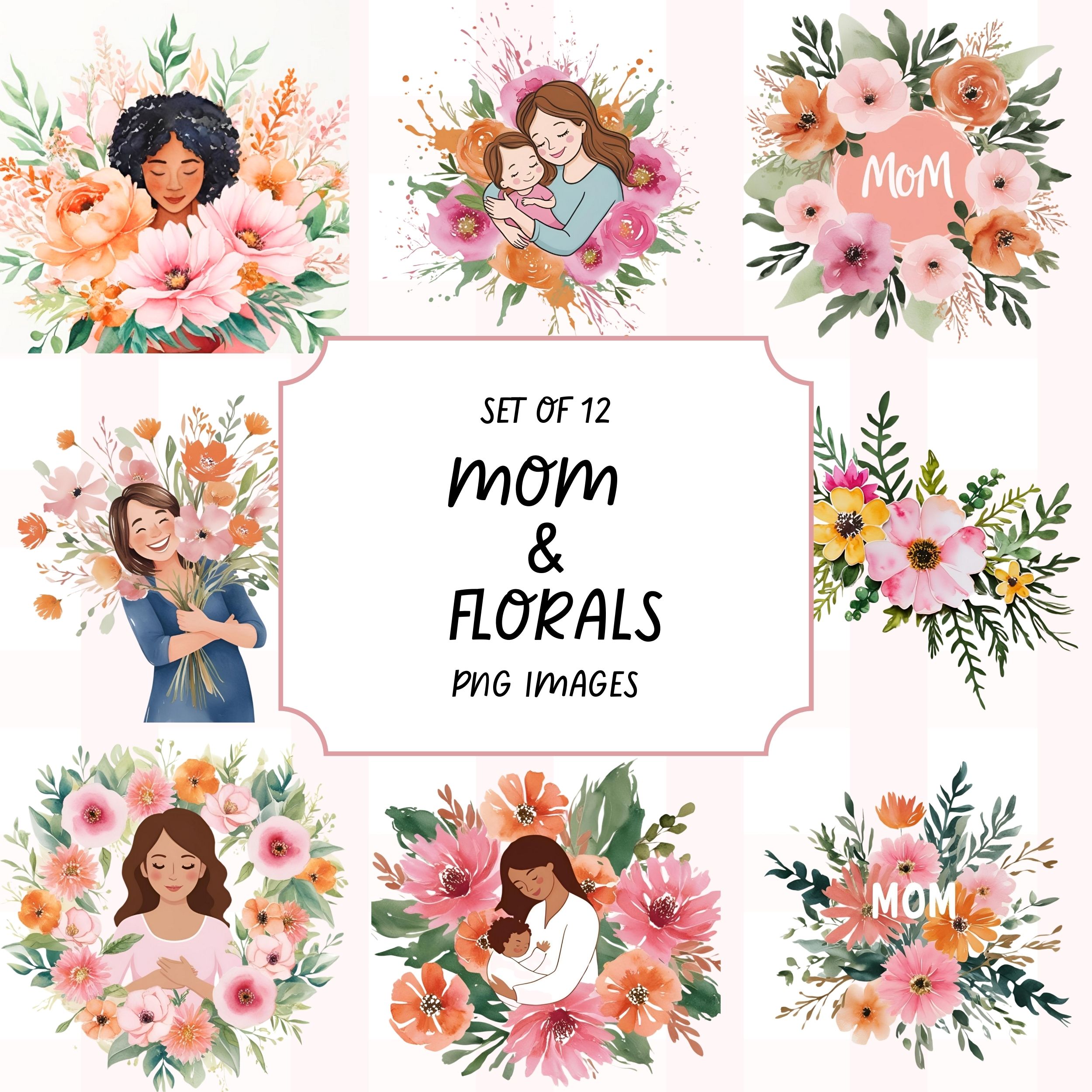 Mom & Florals Clipart Pack of 12