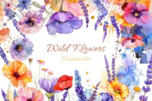 Wild Flowers Watercolor PNG Clipart Bundle | Botanical Illustrations for Weddings, Crafts & Branding