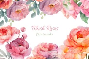 Blush Roses Watercolor PNG Clipart Bundle | Romantic Florals for Wedding Design, Branding & DIY Projects