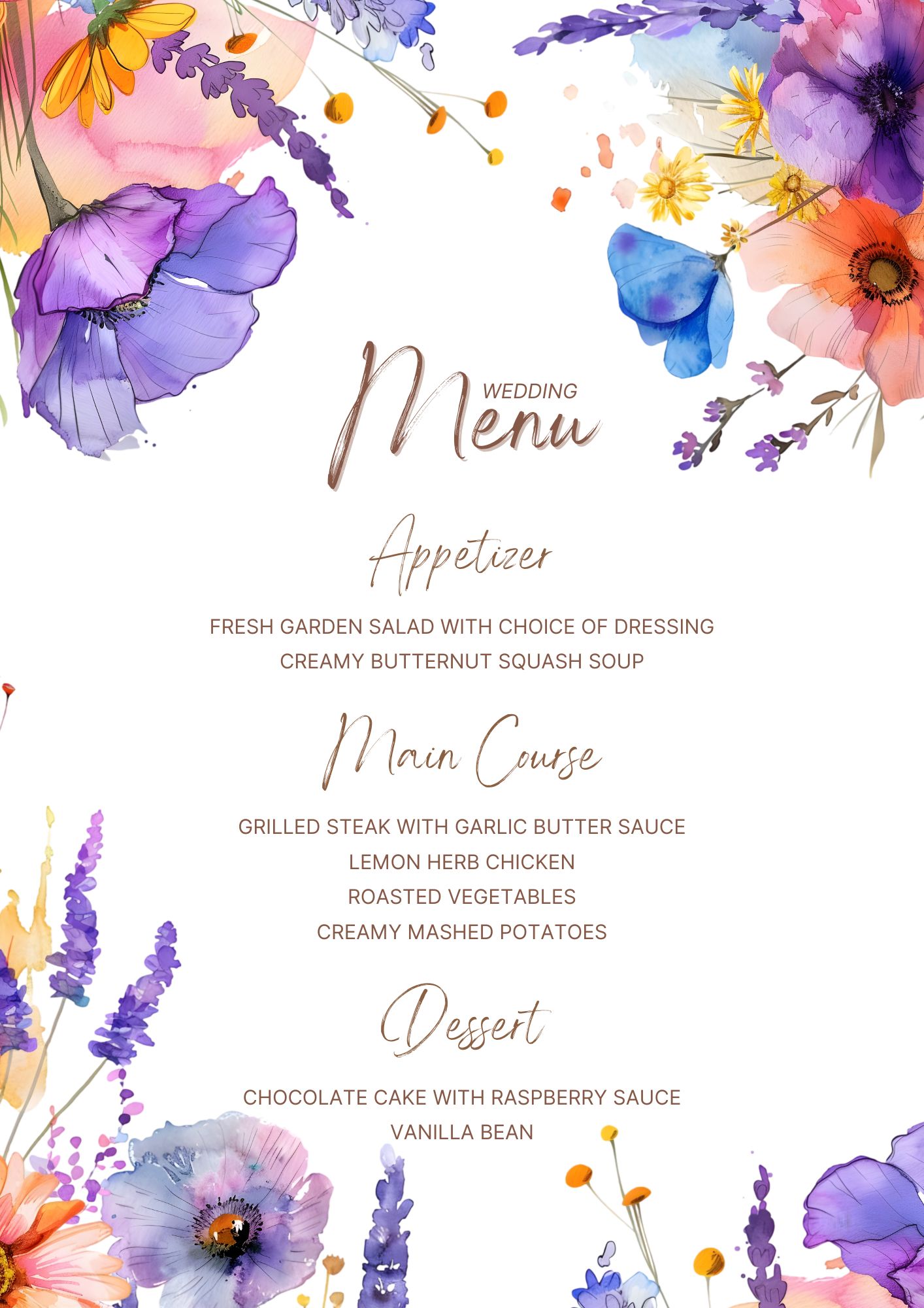 Wild FLowers Wedding Menu mockup