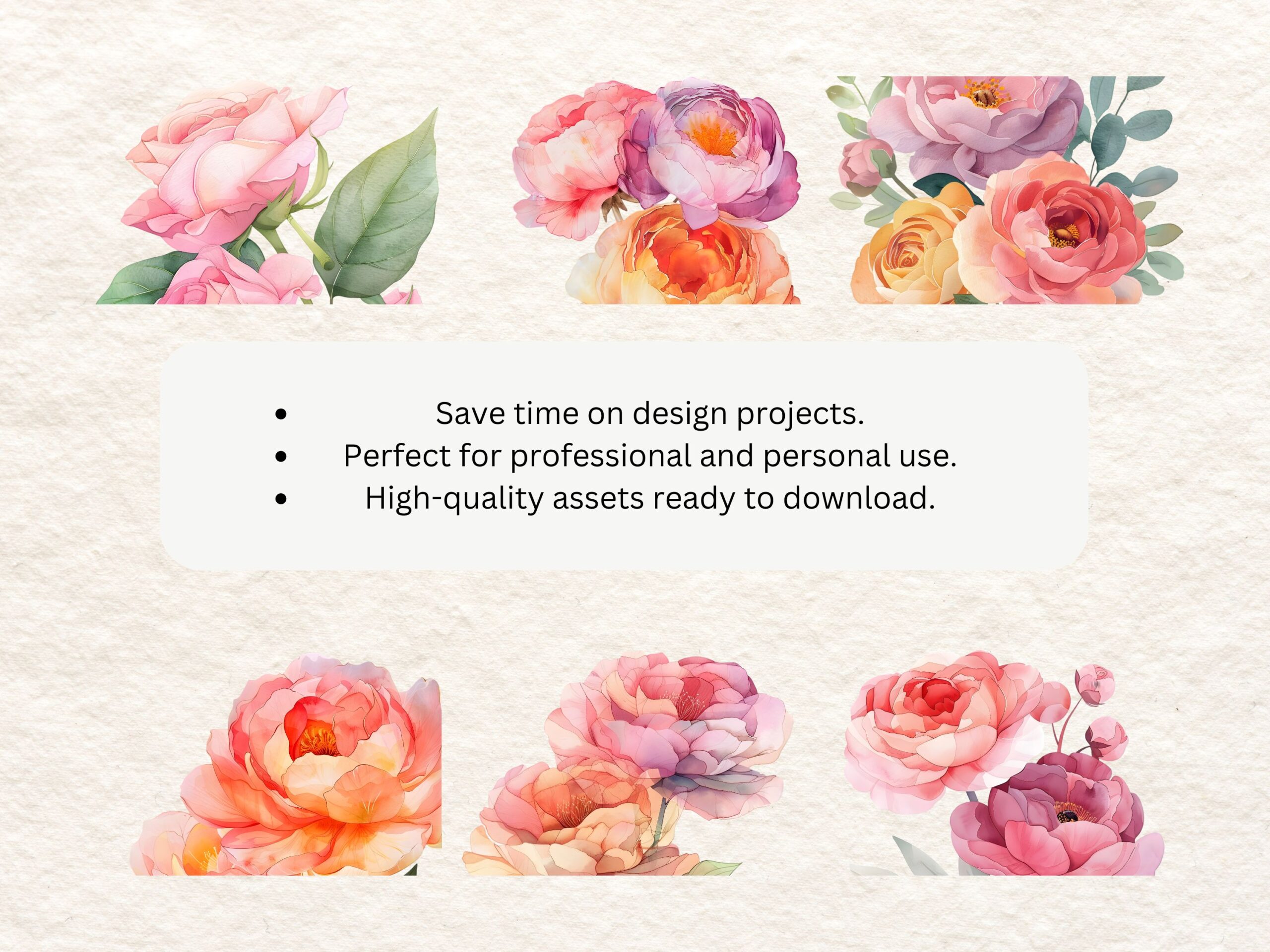 Blush Roses Watercolor PNG Clipart Bundle | Romantic Florals for Wedding Design, Branding & DIY Projects - Image 2