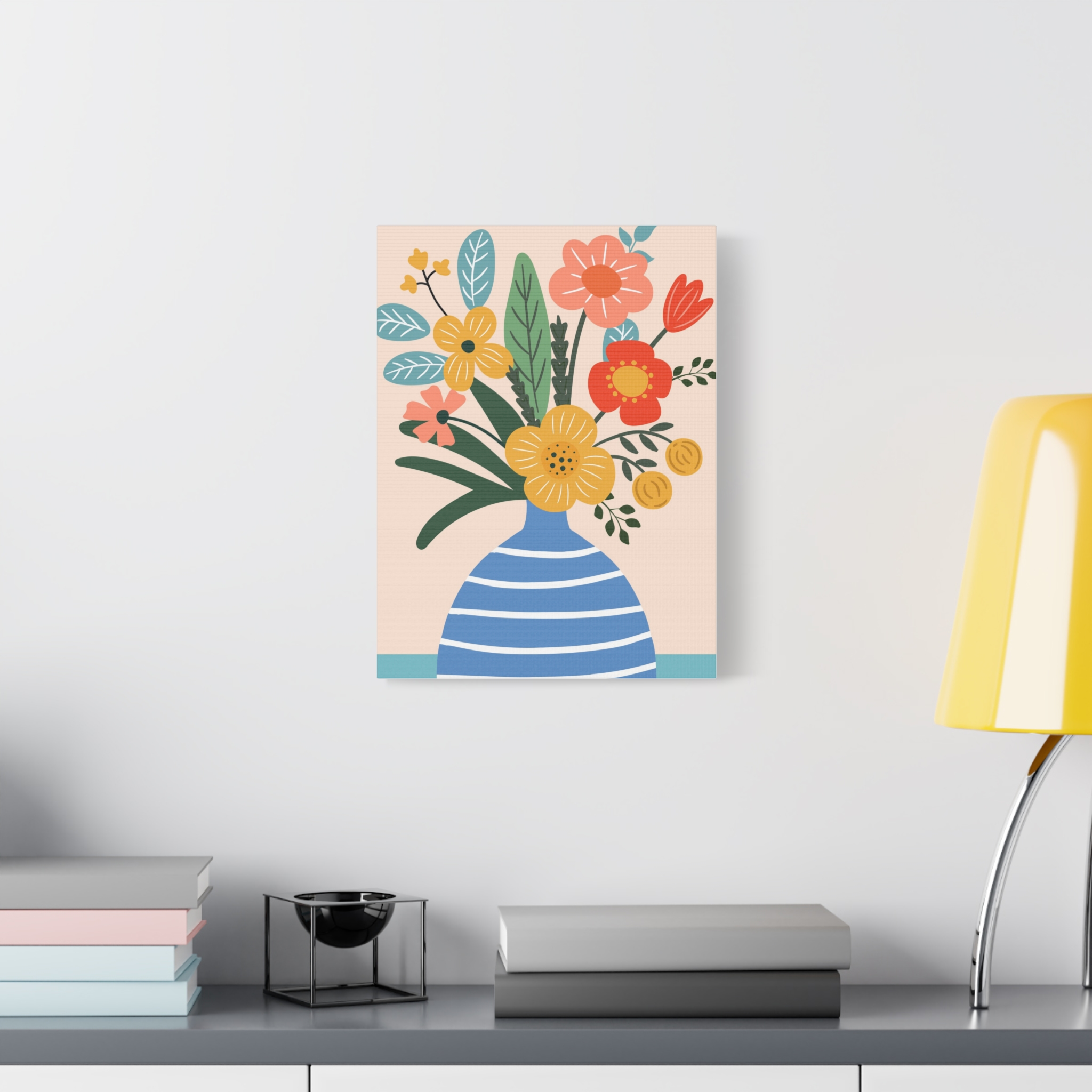 Canvas Art Print - Eclectic Blue and White Vase with Flowers - Image 3