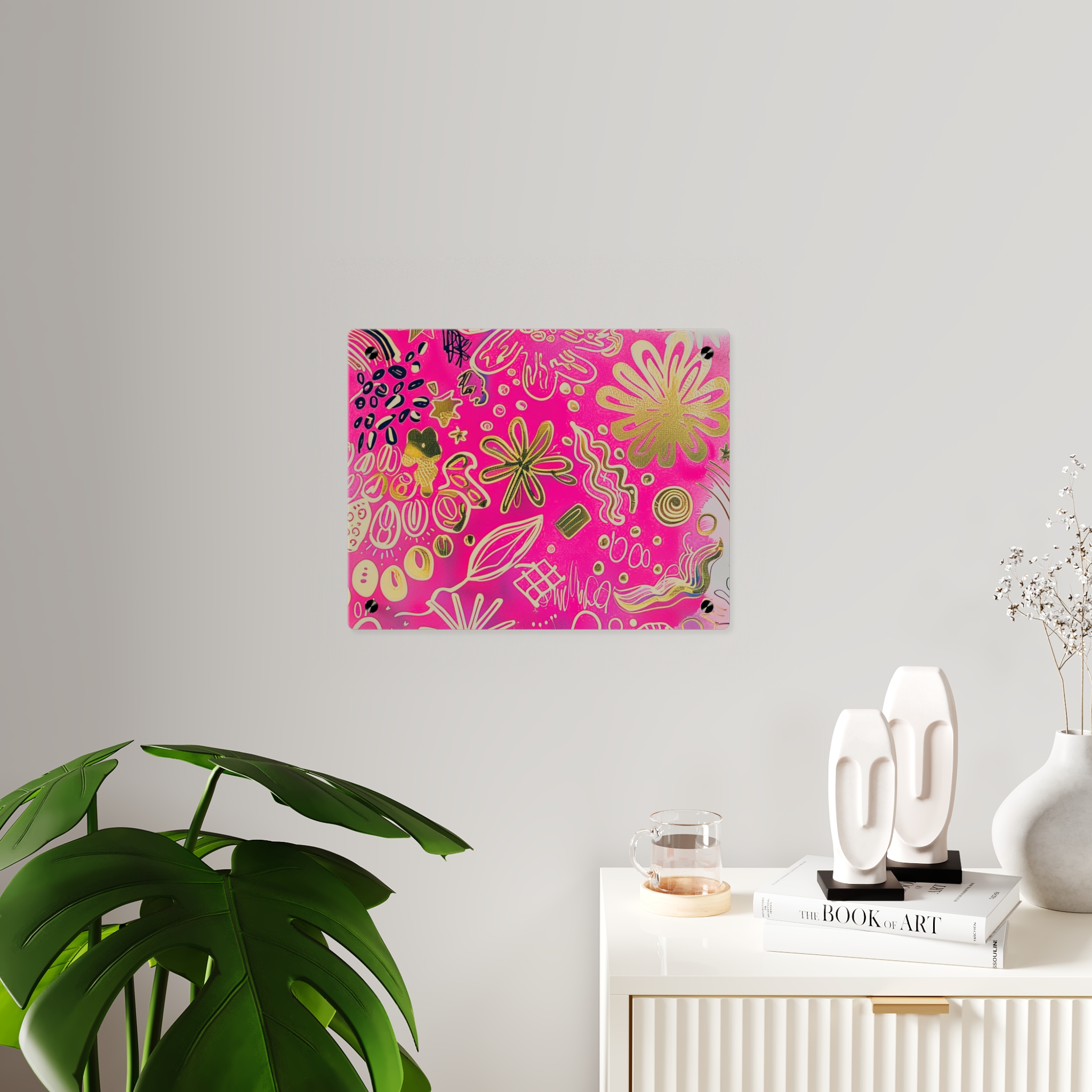 Doodle Dreams Pink and Gold Acrylic Art Panel - Image 3
