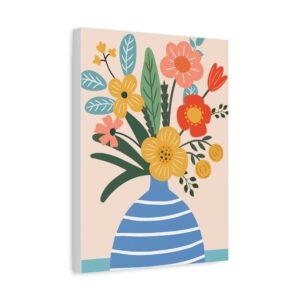 Canvas Art Print - Eclectic Blue and White Vase with Flowers