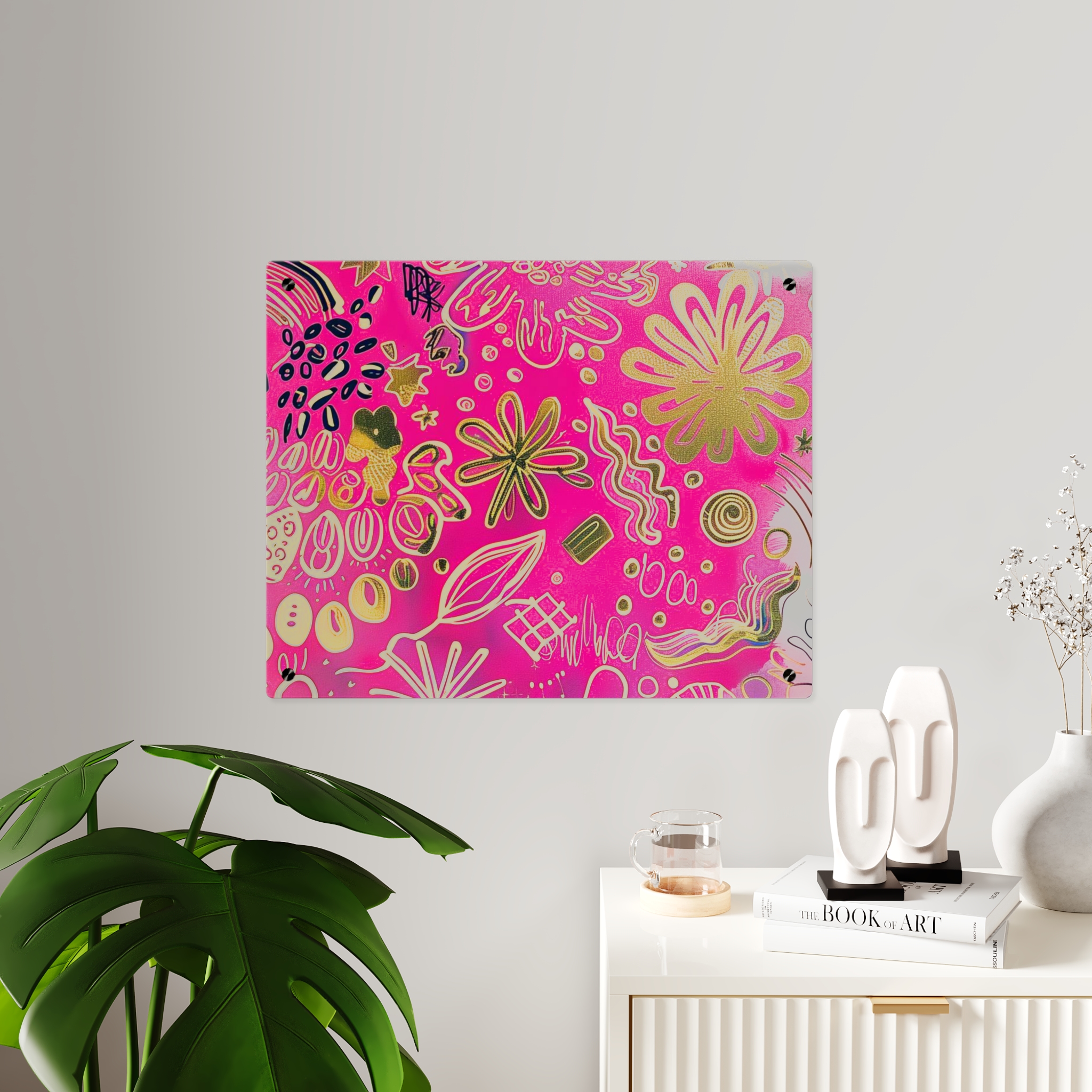 Doodle Dreams Pink and Gold Acrylic Art Panel - Image 7