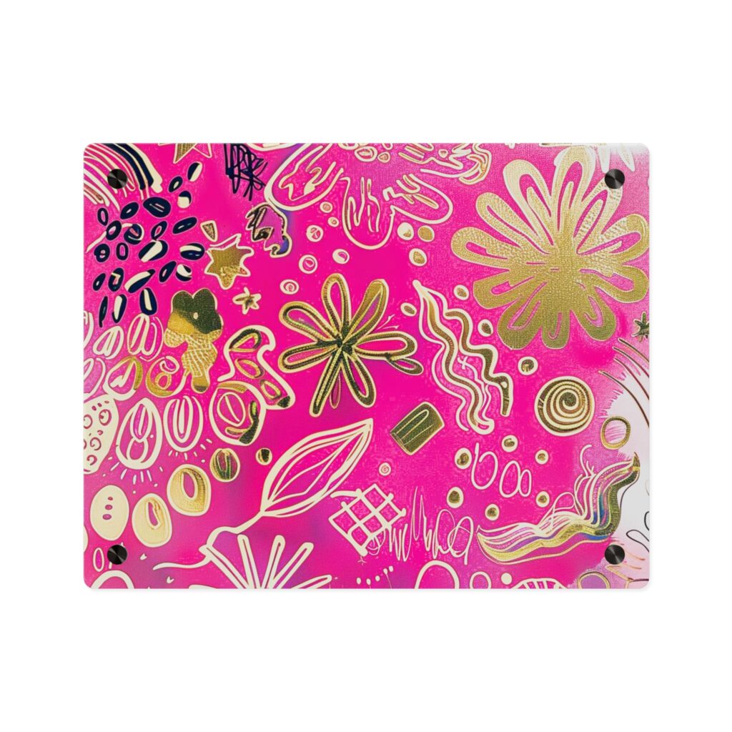 Doodle Dreams Pink and Gold Acrylic Art Panel